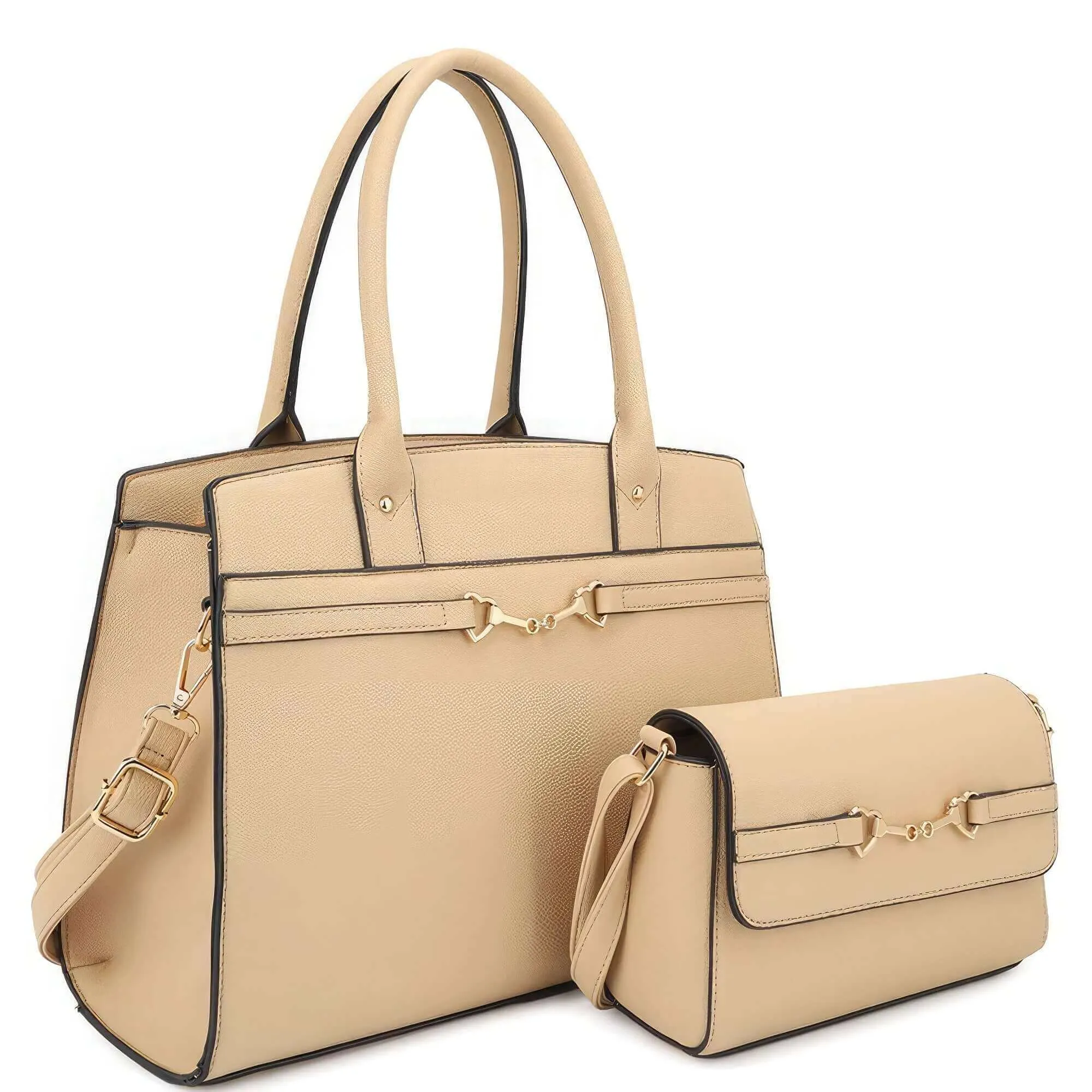 2 in 1 Matching Design Handle Satchel With Crossbody Bag