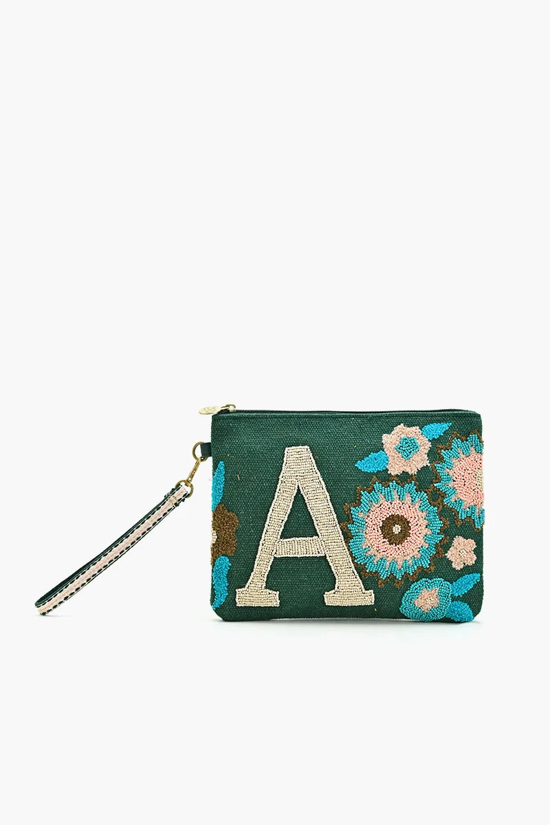 A Personalized Initial Embellished Wristlet Pouch