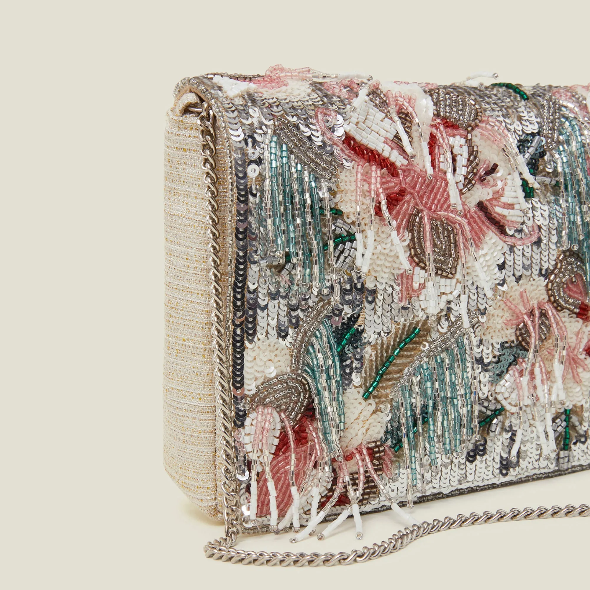 Accessorize London Women's Cream Floral Embroidered Tassel Clutch Bag