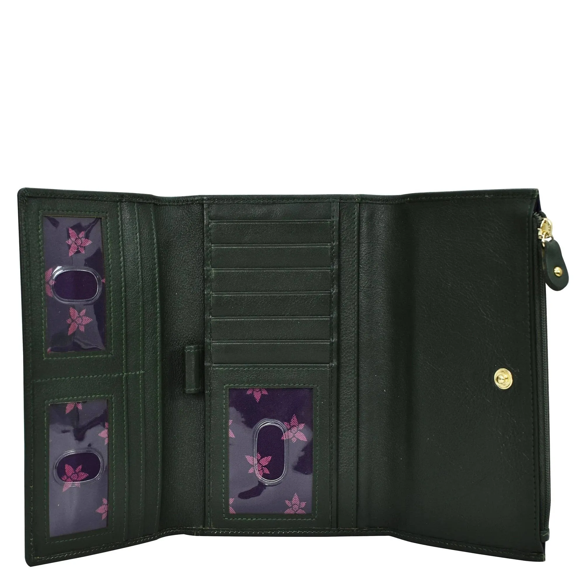 Anuschka Three Fold Clutch Wallet Vintage Floral