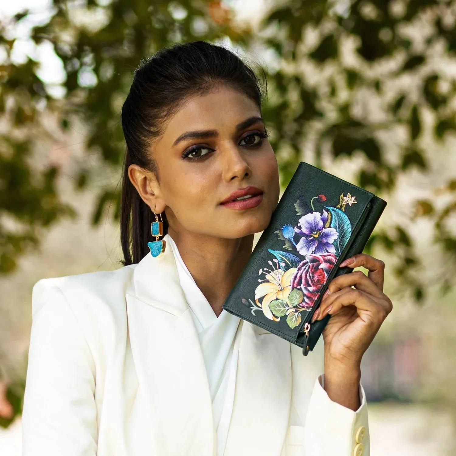 Anuschka Three Fold Clutch Wallet Vintage Floral
