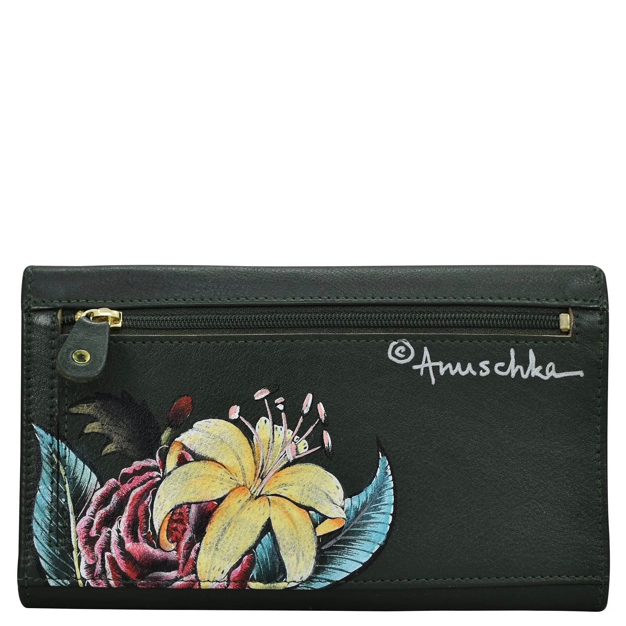 Anuschka Three Fold Clutch Wallet Vintage Floral