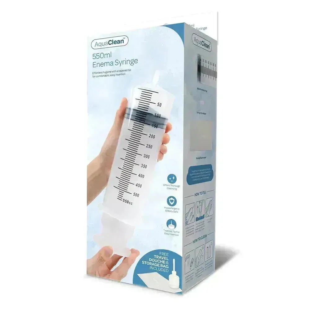 AquaClean 550ml Enema Syringe - 550 ml Capacity with Free Travel Douche Included
