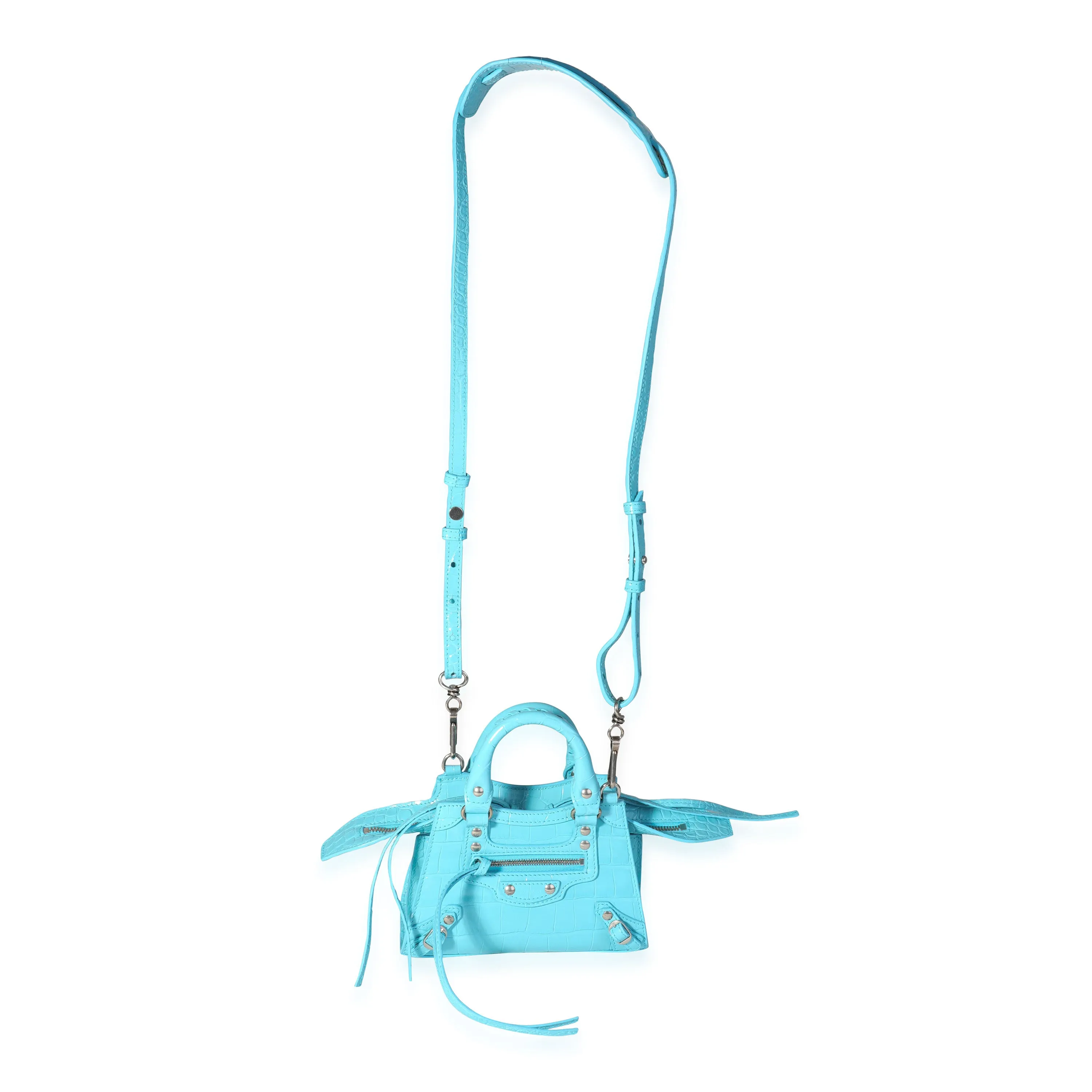 Balenciaga Azur Croc-Embossed Calfskin Mini Neo Classic Bag