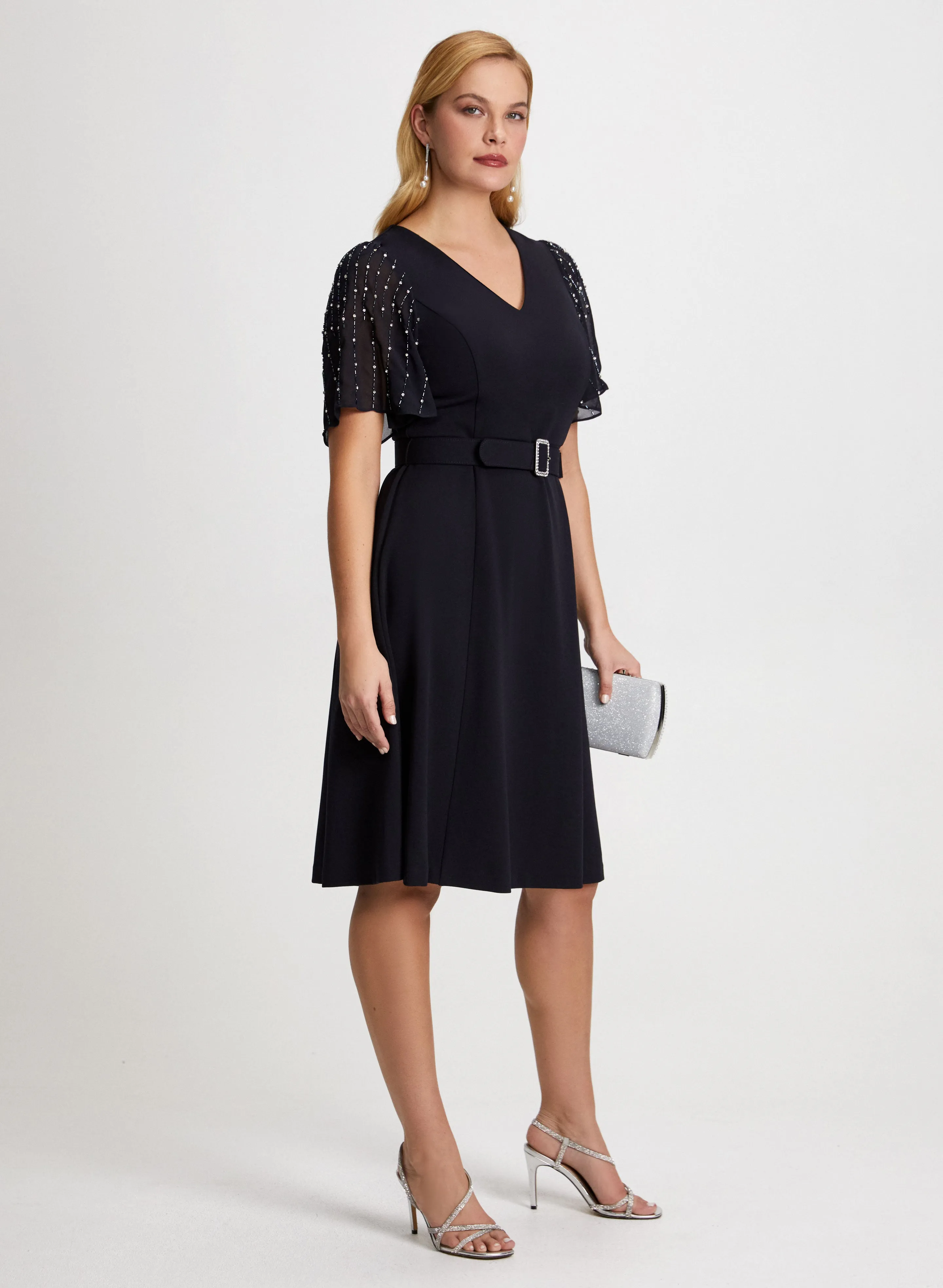 Beaded Flare Sleeve Dress