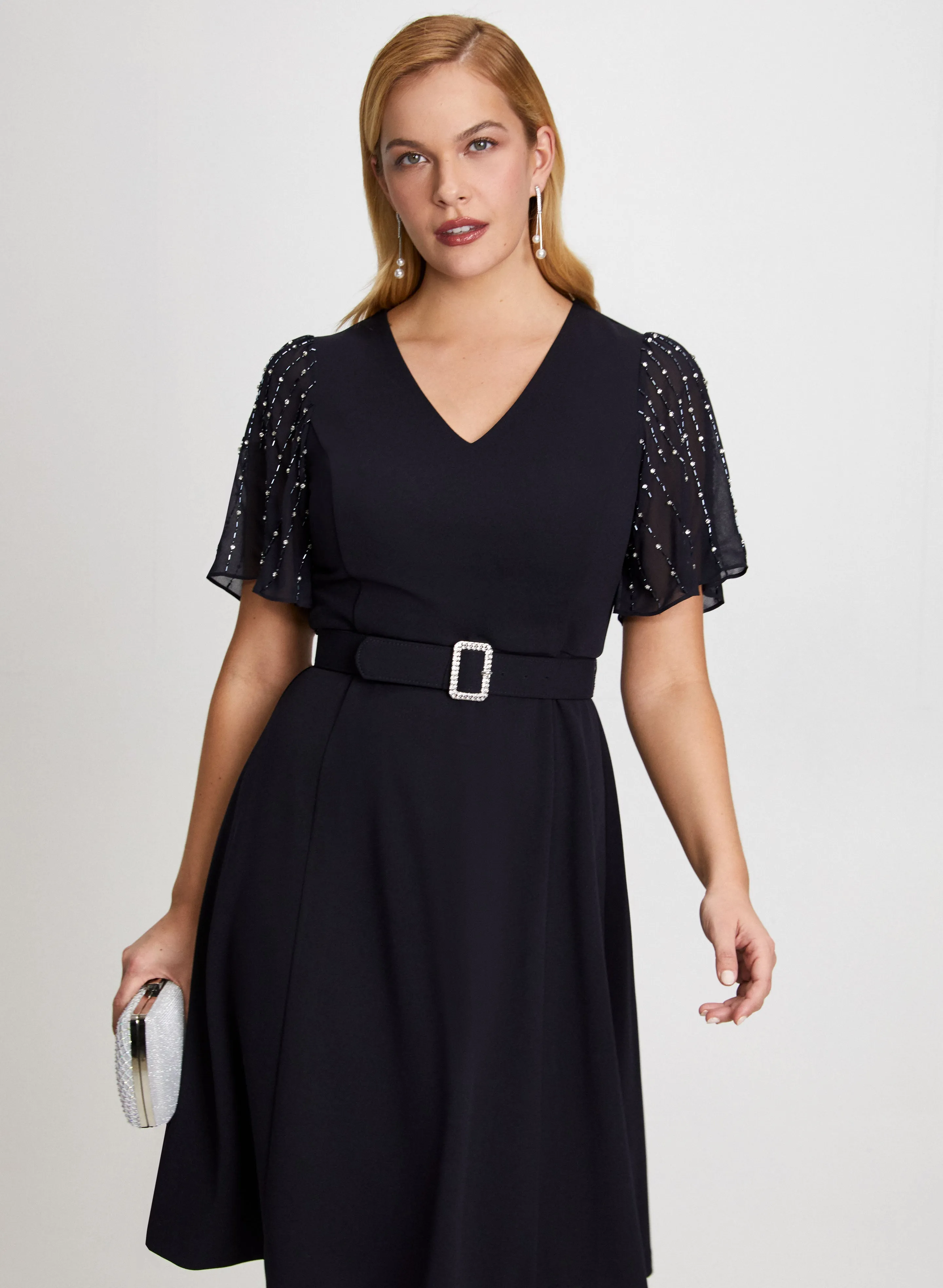 Beaded Flare Sleeve Dress