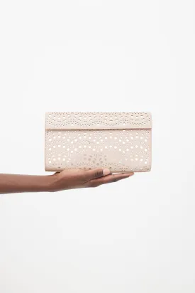 Beige Lazer Cut & Silver-Tone Clutch