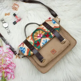 Beige - Silica Hand Embroidery Suede Satchel Sling Bag