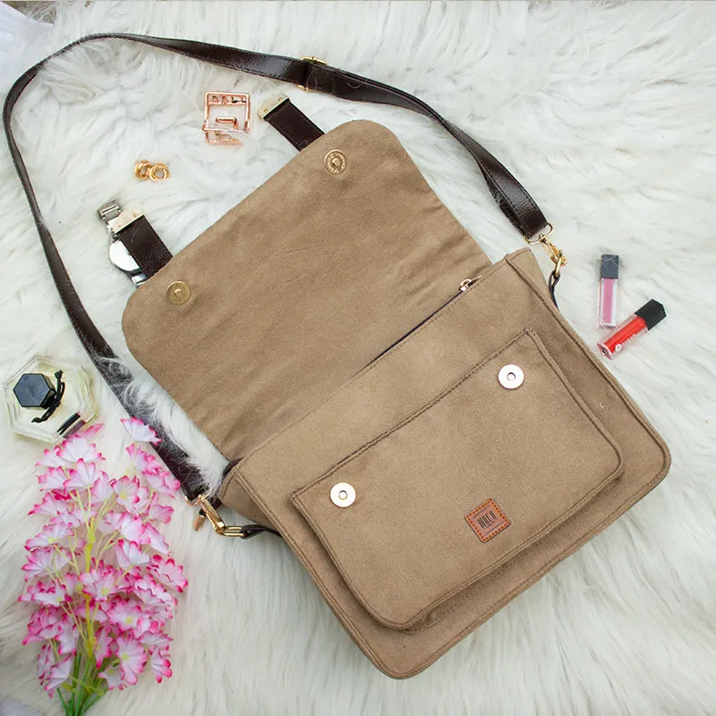 Beige - Silica Hand Embroidery Suede Satchel Sling Bag
