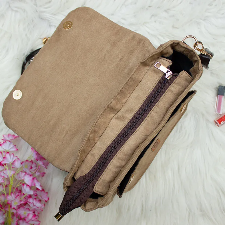 Beige - Silica Hand Embroidery Suede Satchel Sling Bag