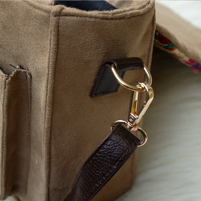 Beige - Silica Hand Embroidery Suede Satchel Sling Bag