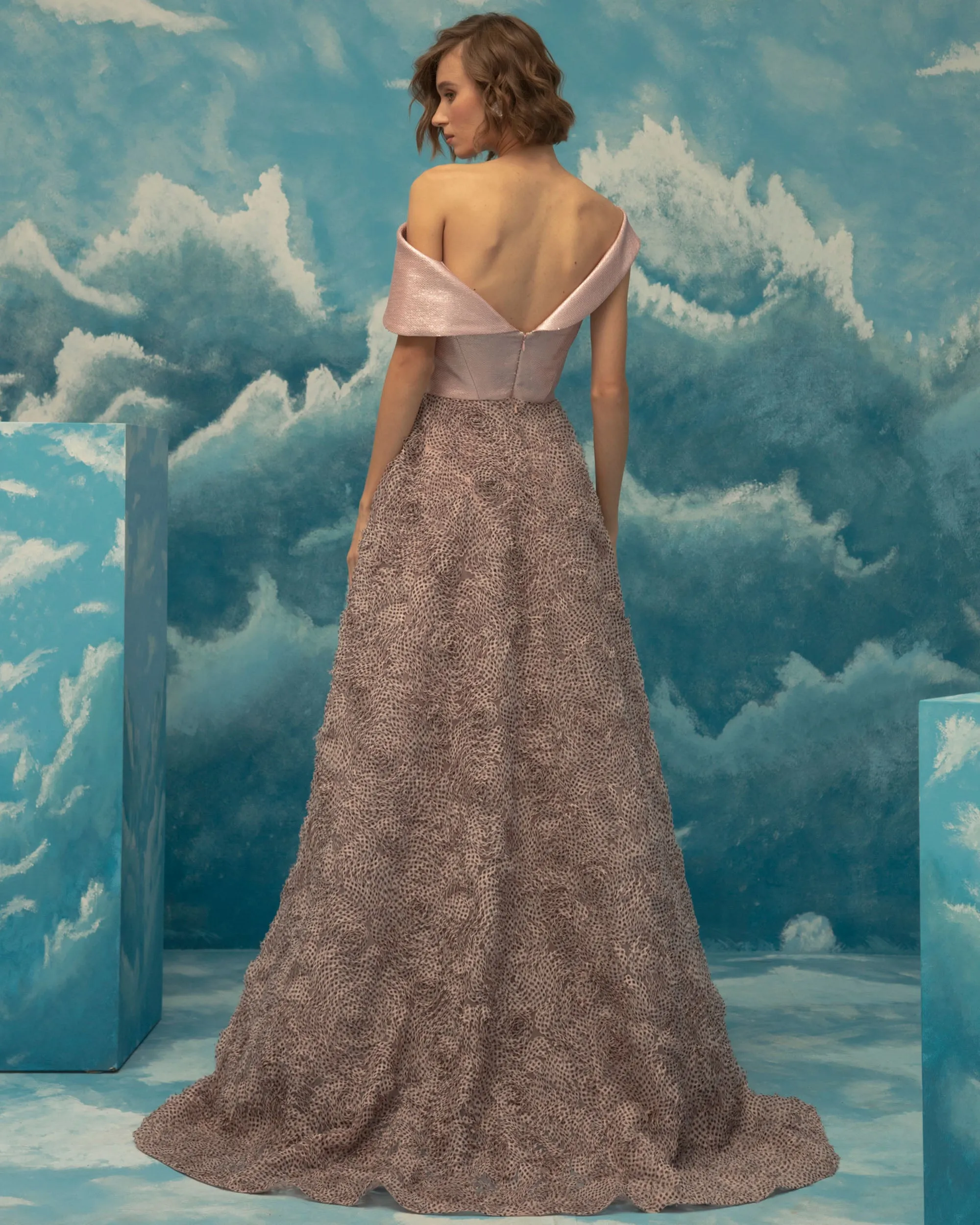 Bi-Fabric Asymmetrical Long Dress
