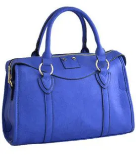Blue Textured Faux Leather Satchel  Blue