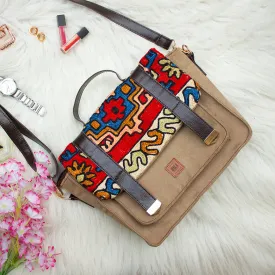 Brown - Nakashi Hand Embroidery Suede Satchel Sling Bag
