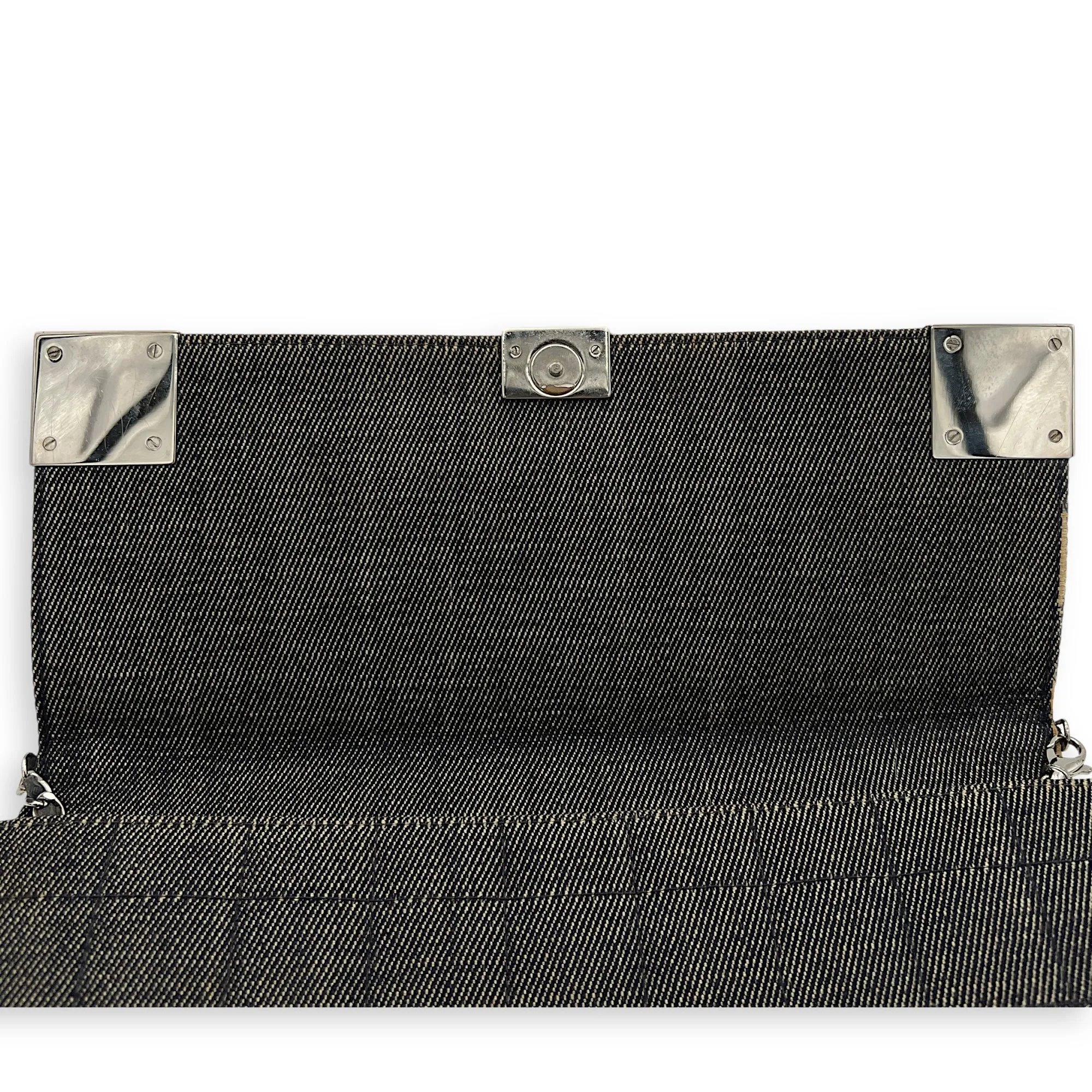 Chocolate Bar Shoulder Bag Brown in Denim, Silver hardware