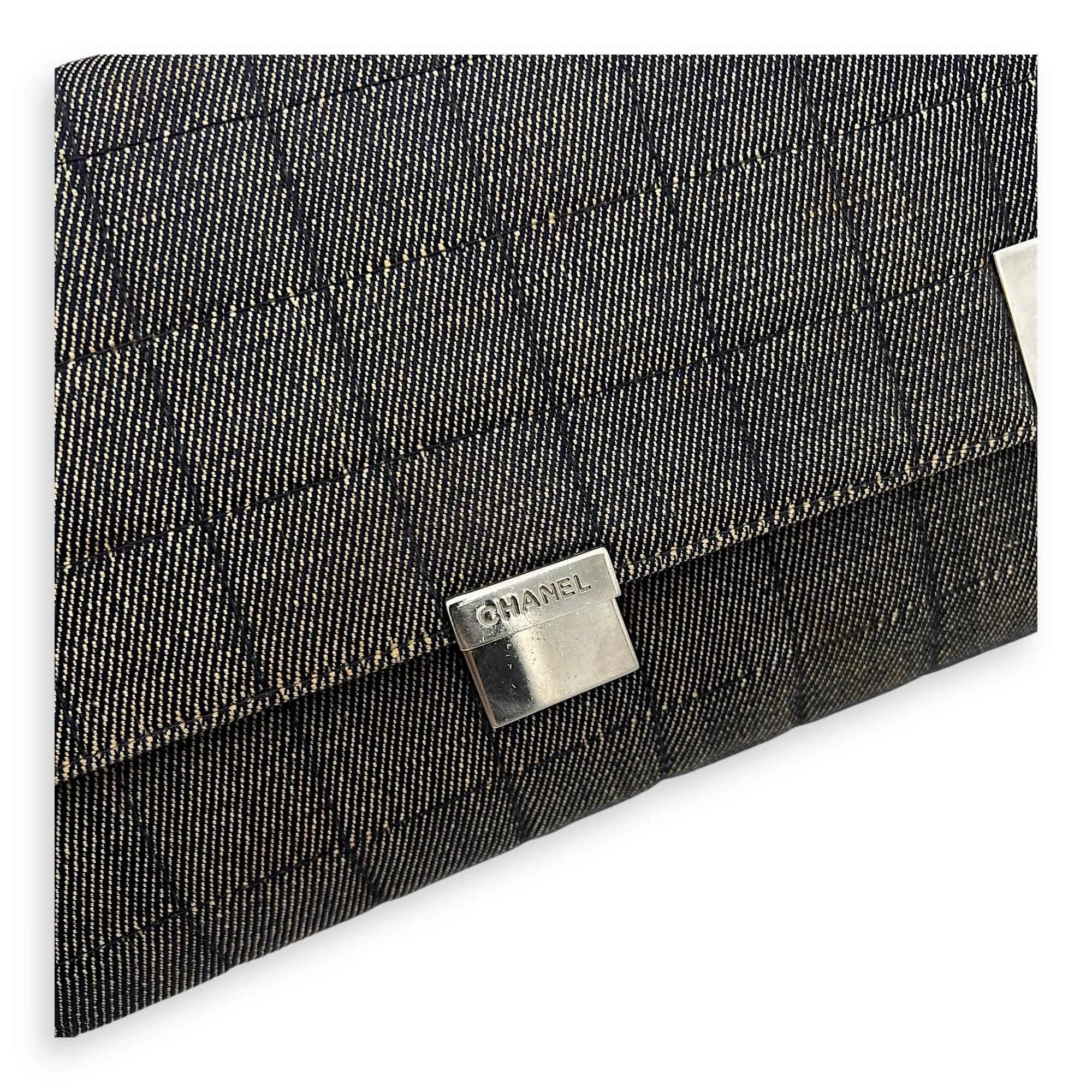 Chocolate Bar Shoulder Bag Brown in Denim, Silver hardware