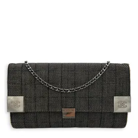 Chocolate Bar Shoulder Bag Brown in Denim, Silver hardware
