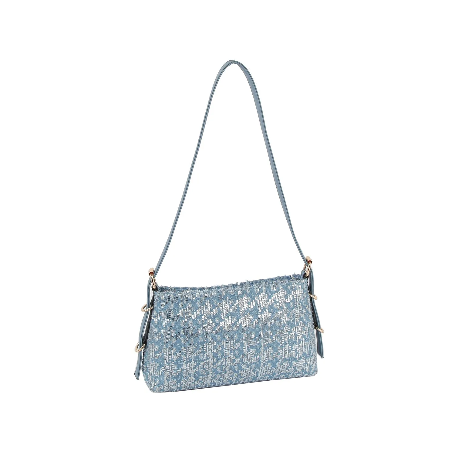 Denim and spangle daily shoulder bag