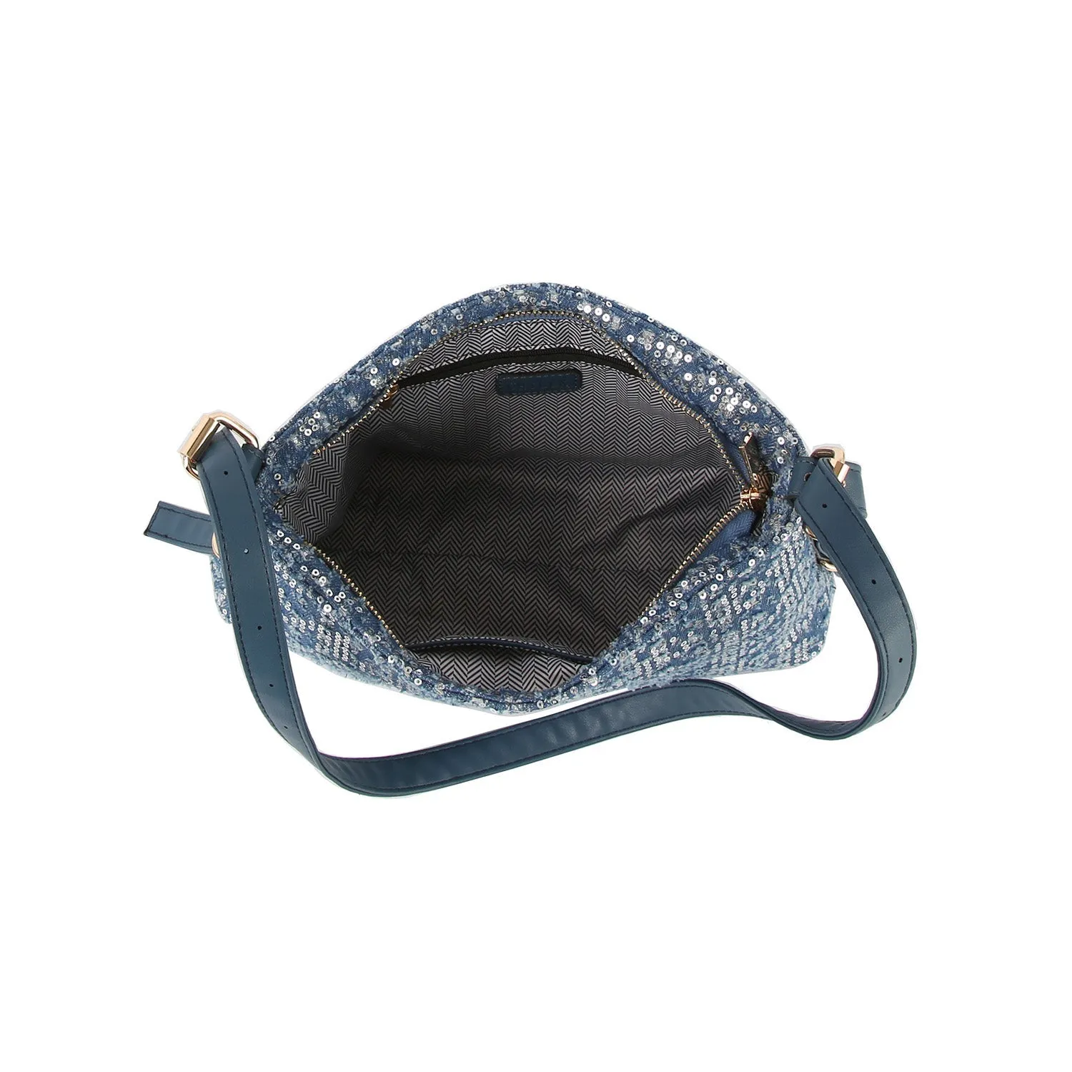 Denim and spangle daily shoulder bag