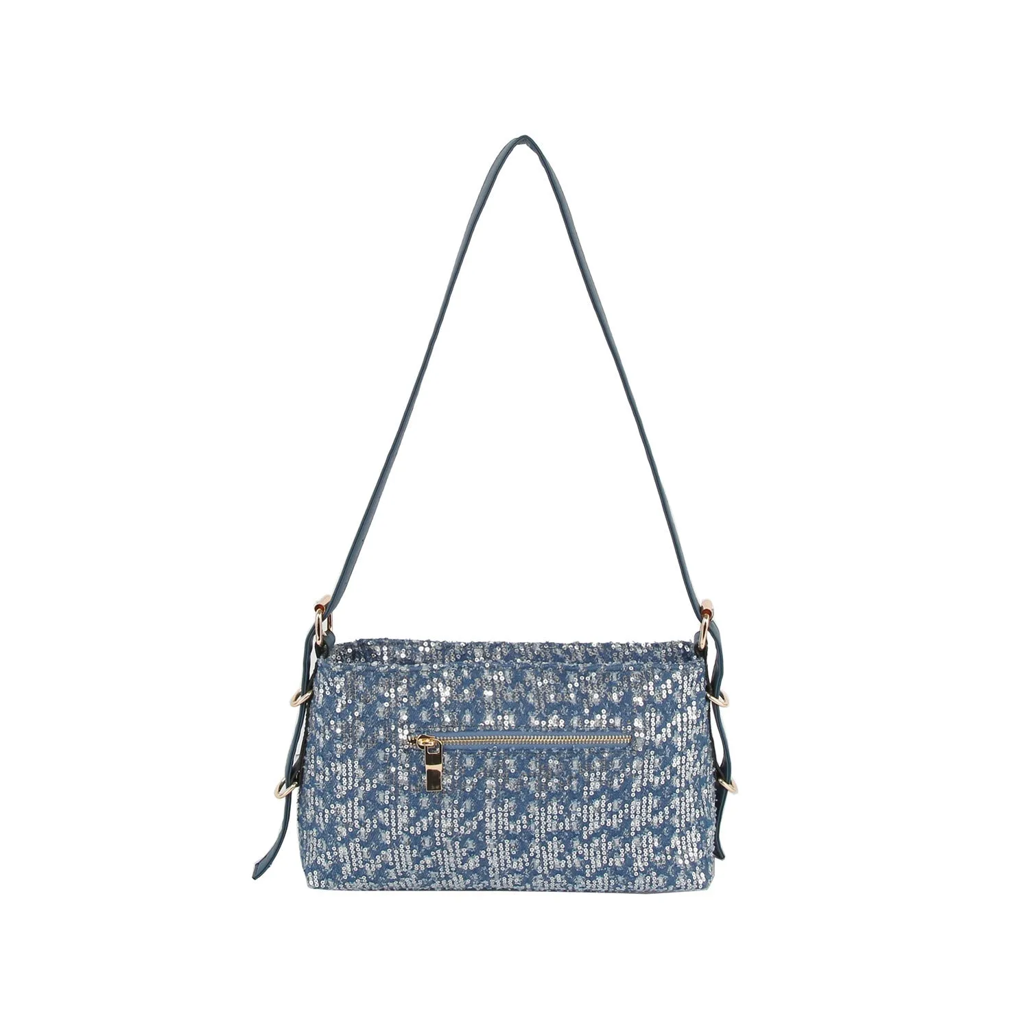 Denim and spangle daily shoulder bag