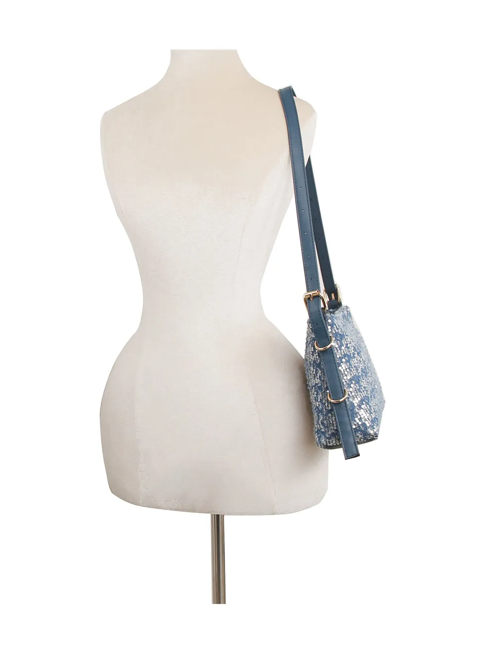 Denim and spangle daily shoulder bag