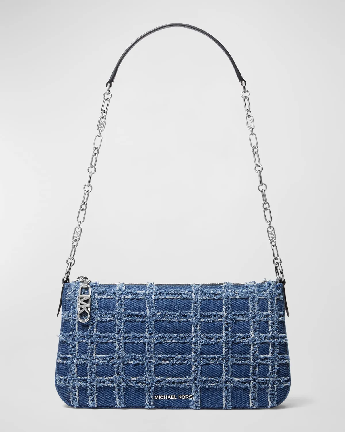 Empire Distressed Denim Pouchette Shoulder Bag