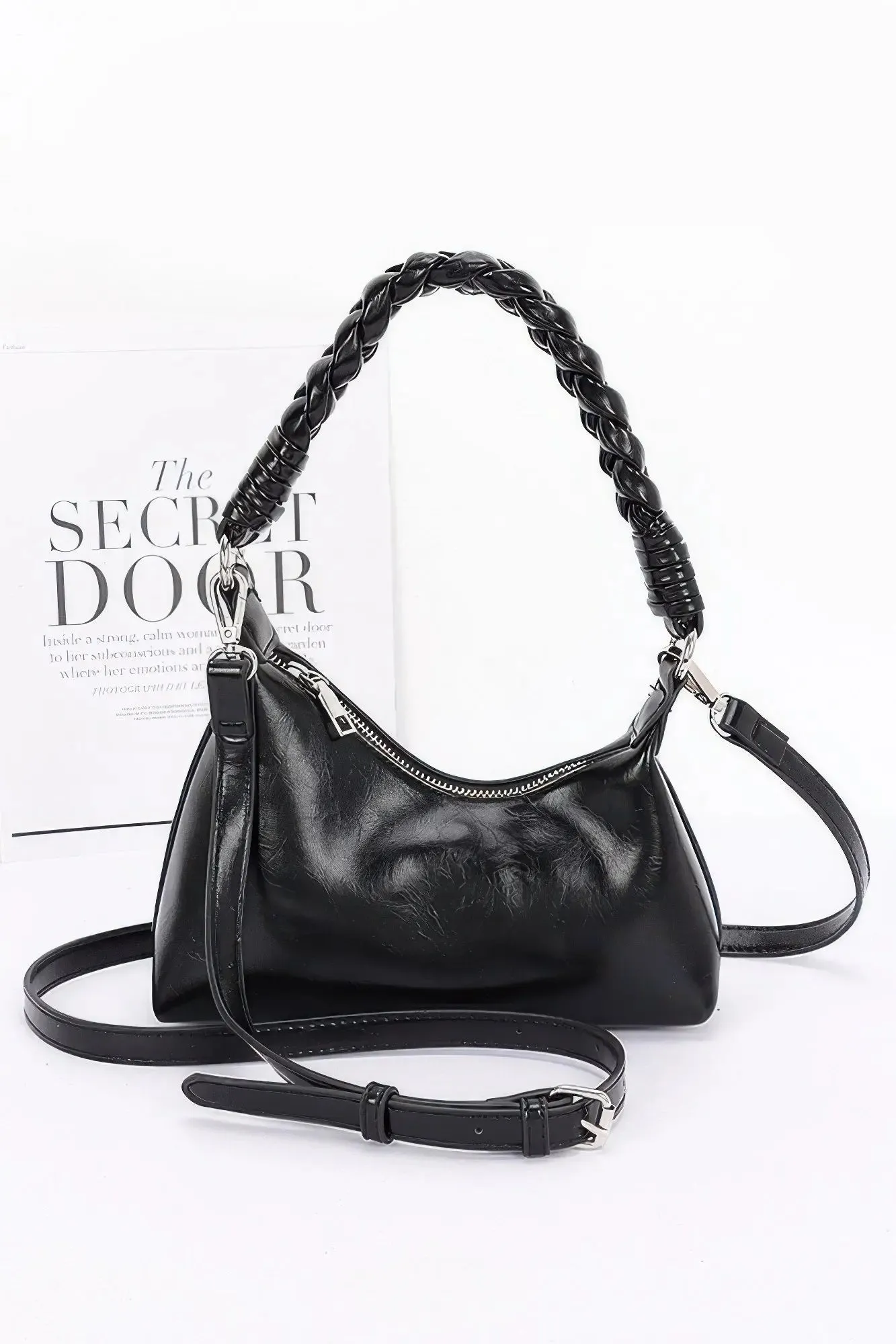 Faux Leather Braided Strap Shoulder Bag