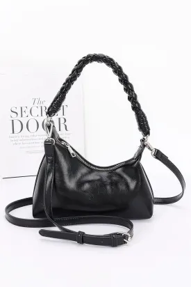 Faux Leather Braided Strap Shoulder Bag