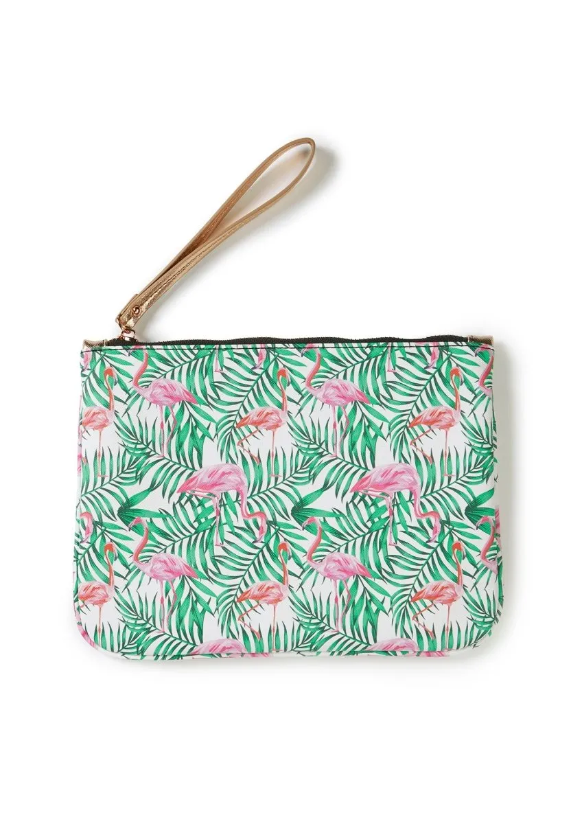 Flamingo Printed Slide and Clutch Set
