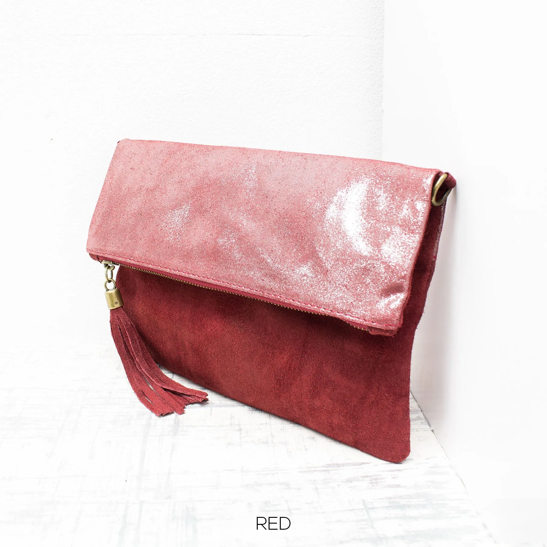 Genuine Suede Leather Clutch Bag Shimmery Effect Crossbody Bag Spring/Summer Wedding Parties Bridesmaids Gift  Evening Bag Made in Italy