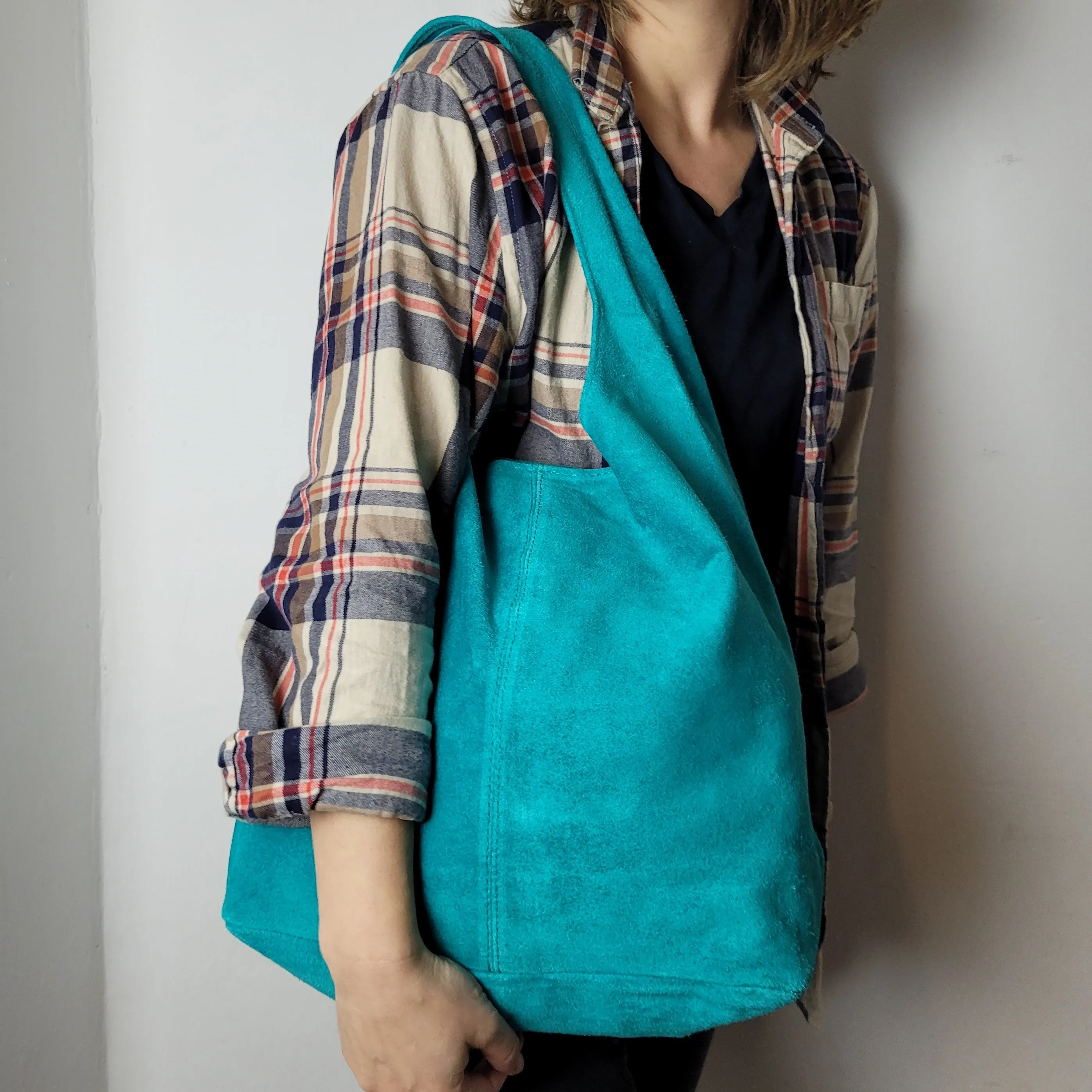 Genuine Suede Lime Green Leather Large Hobo Shopper