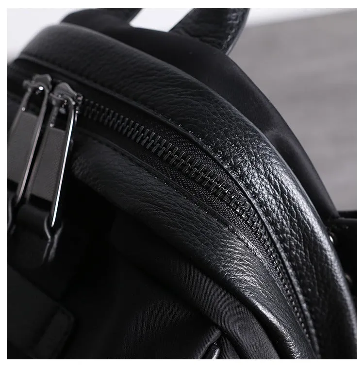 Girl Black Nylon Leather Satchel Rucksacks Bag Womens School Backpack Purse Nylon Leather Travel Rucksack for Ladies