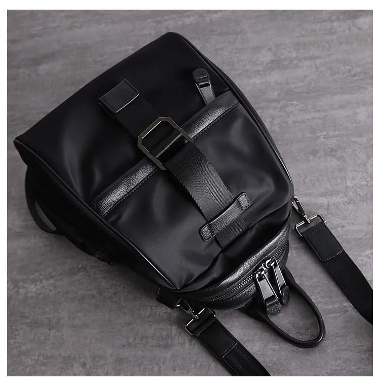 Girl Black Nylon Leather Satchel Rucksacks Bag Womens School Backpack Purse Nylon Leather Travel Rucksack for Ladies