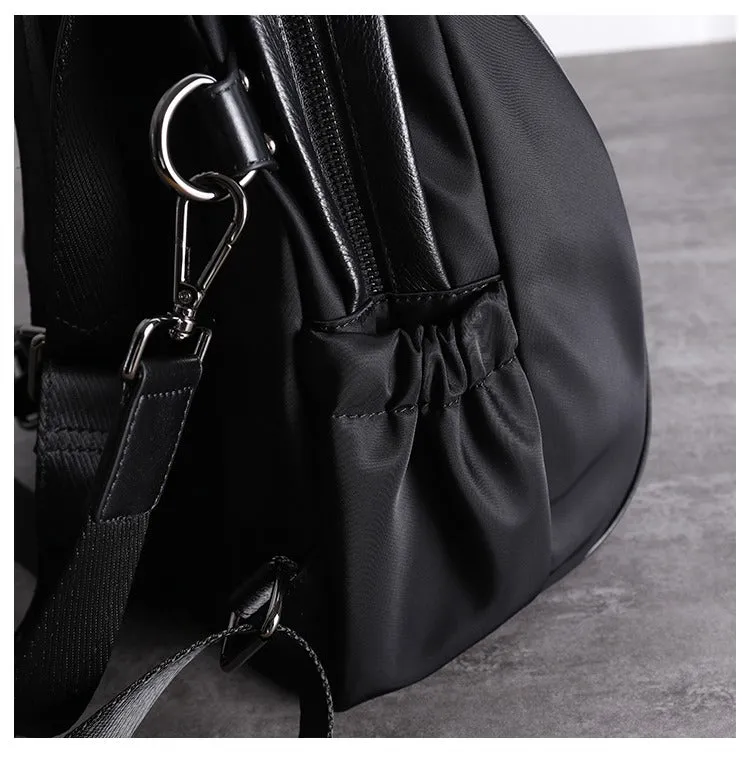 Girl Black Nylon Leather Satchel Rucksacks Bag Womens School Backpack Purse Nylon Leather Travel Rucksack for Ladies