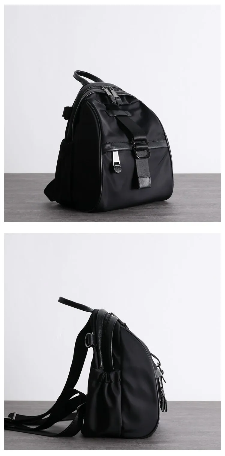 Girl Black Nylon Leather Satchel Rucksacks Bag Womens School Backpack Purse Nylon Leather Travel Rucksack for Ladies