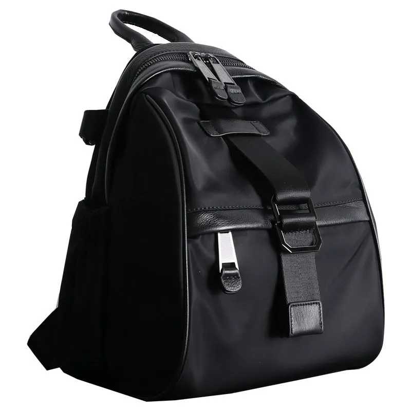 Girl Black Nylon Leather Satchel Rucksacks Bag Womens School Backpack Purse Nylon Leather Travel Rucksack for Ladies