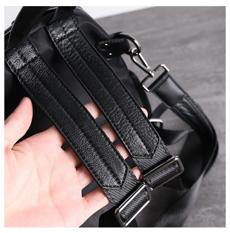 Girl Black Nylon Leather Satchel Rucksacks Bag Womens School Backpack Purse Nylon Leather Travel Rucksack for Ladies