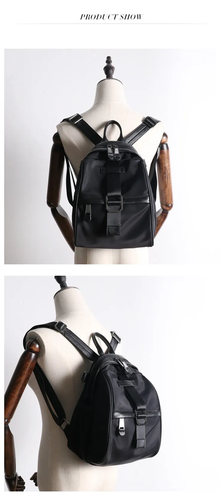 Girl Black Nylon Leather Satchel Rucksacks Bag Womens School Backpack Purse Nylon Leather Travel Rucksack for Ladies