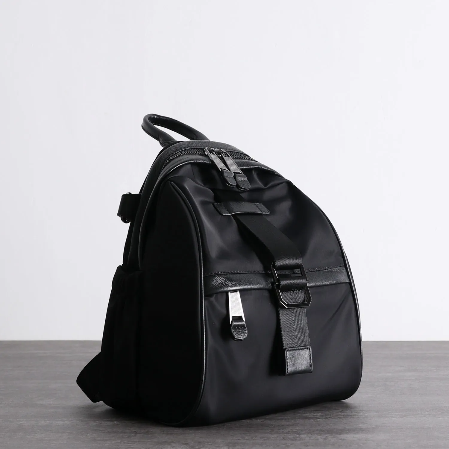 Girl Black Nylon Leather Satchel Rucksacks Bag Womens School Backpack Purse Nylon Leather Travel Rucksack for Ladies
