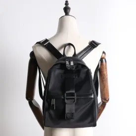 Girl Black Nylon Leather Satchel Rucksacks Bag Womens School Backpack Purse Nylon Leather Travel Rucksack for Ladies