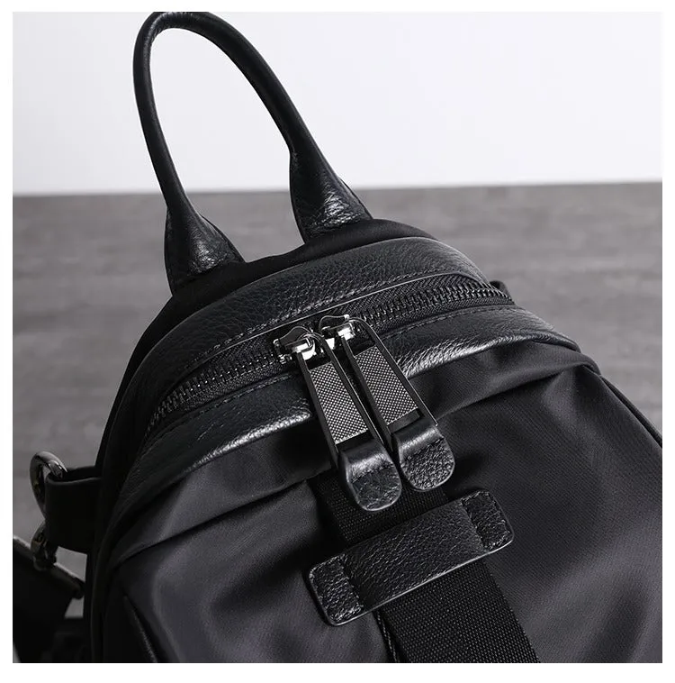 Girl Black Nylon Leather Satchel Rucksacks Bag Womens School Backpack Purse Nylon Leather Travel Rucksack for Ladies