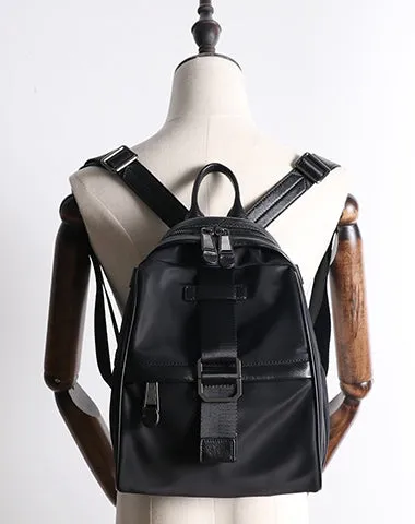 Girl Black Nylon Leather Satchel Rucksacks Bag Womens School Backpack Purse Nylon Leather Travel Rucksack for Ladies
