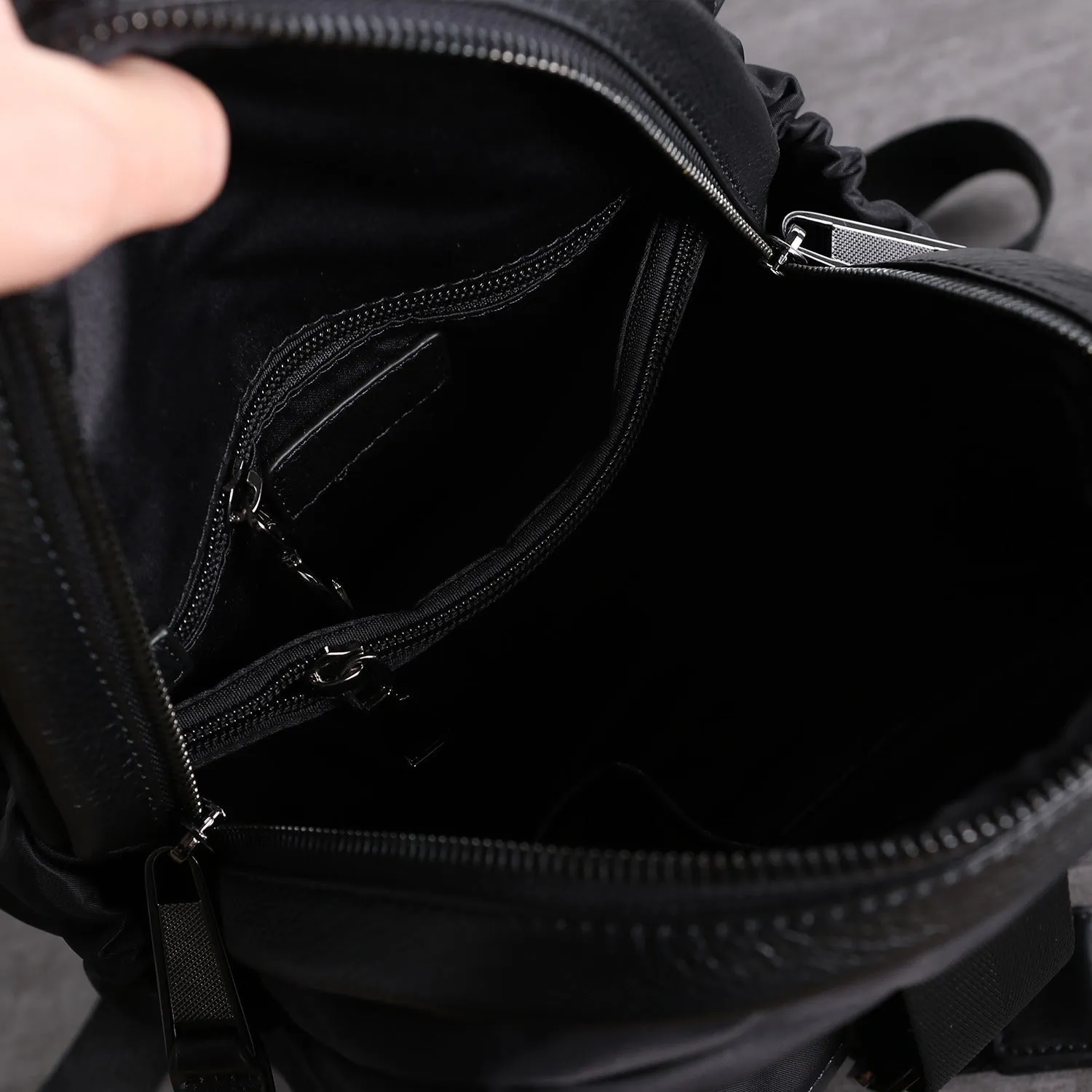 Girl Black Nylon Leather Satchel Rucksacks Bag Womens School Backpack Purse Nylon Leather Travel Rucksack for Ladies