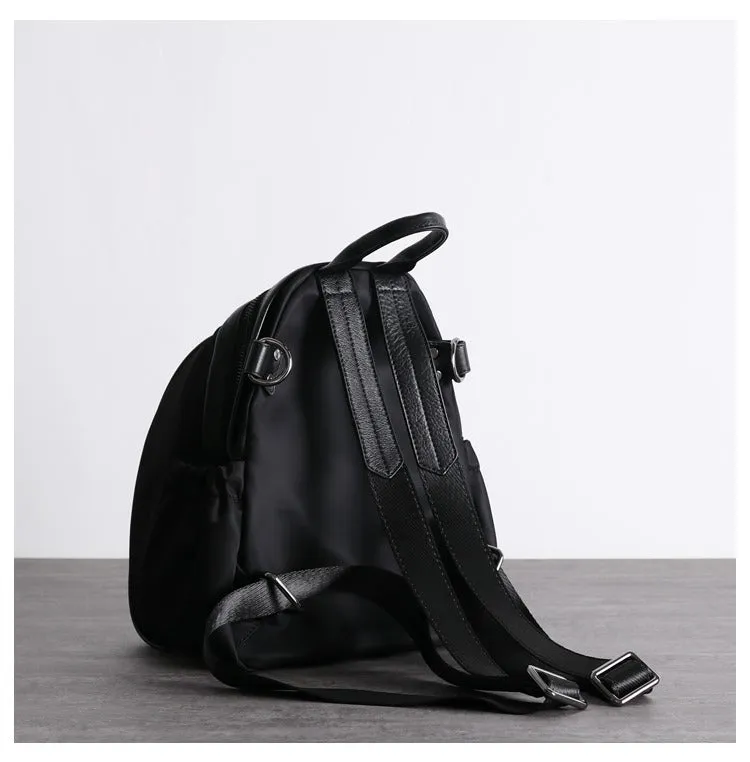 Girl Black Nylon Leather Satchel Rucksacks Bag Womens School Backpack Purse Nylon Leather Travel Rucksack for Ladies