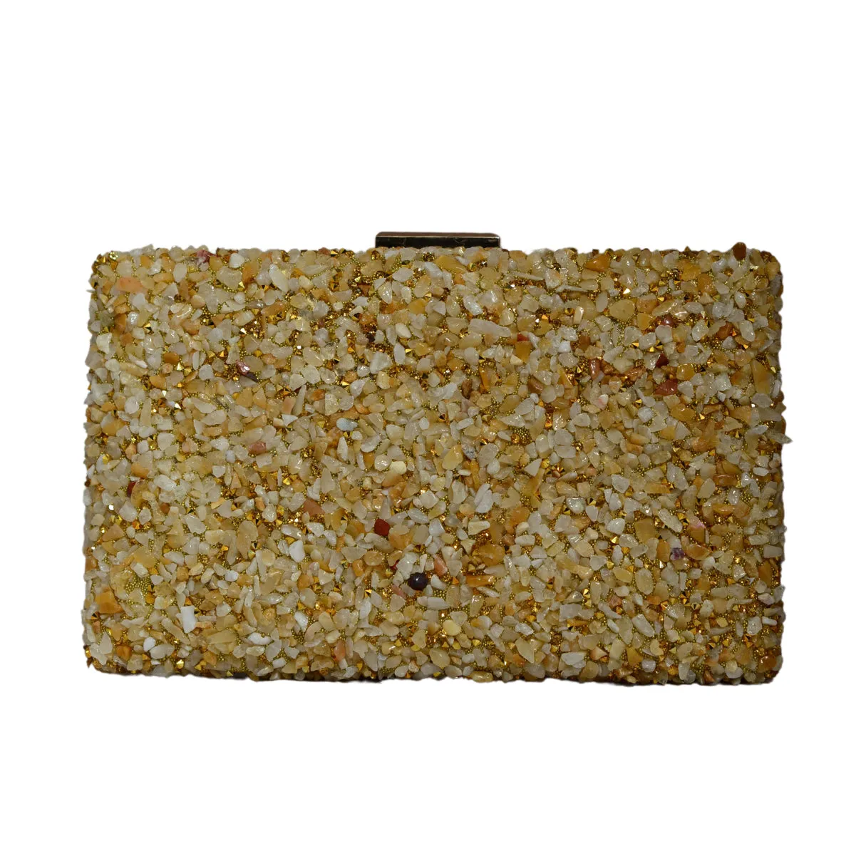 Gold Gravel Stone Metallic Evening Clutch