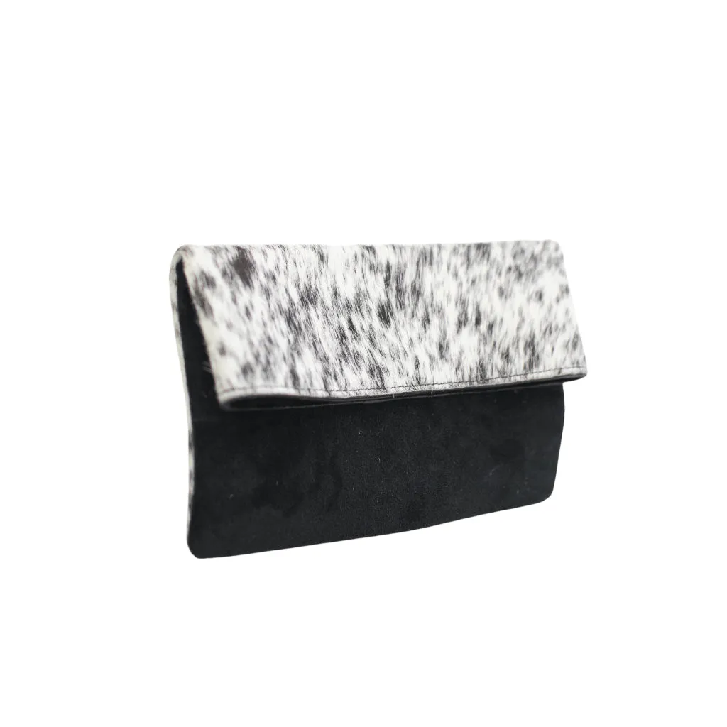 Half Calf and Suede Fold-Over Clutch - SOLIN