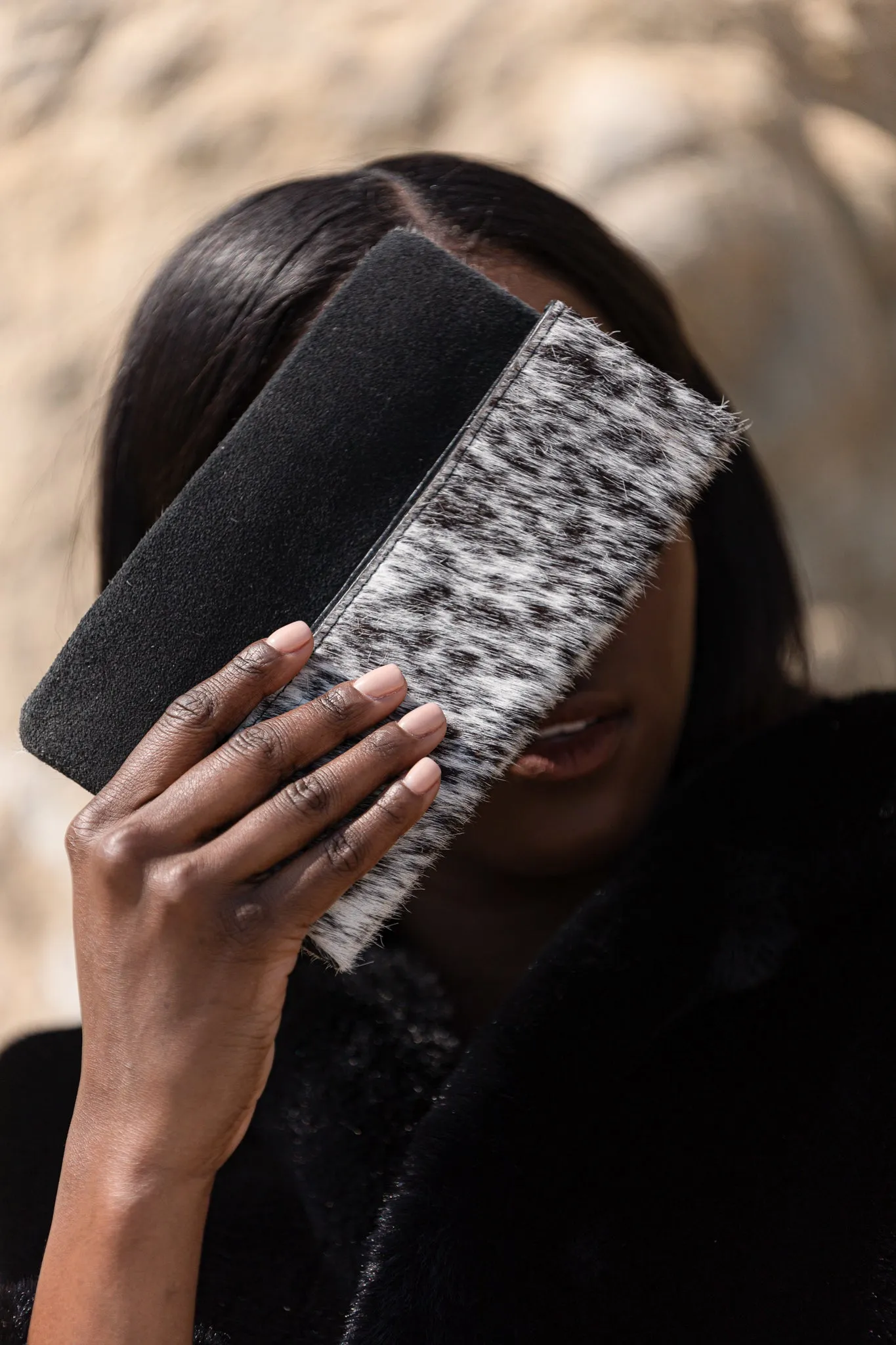 Half Calf and Suede Fold-Over Clutch - SOLIN