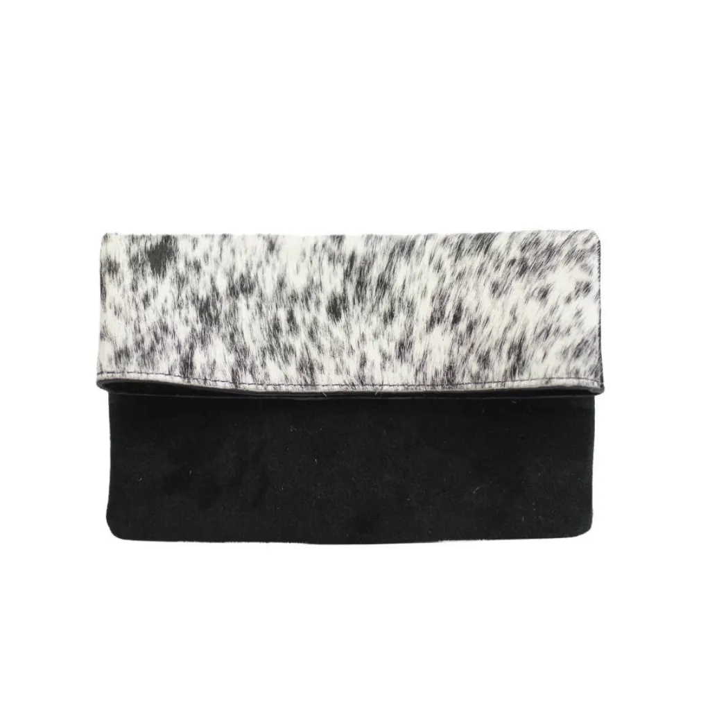 Half Calf and Suede Fold-Over Clutch - SOLIN
