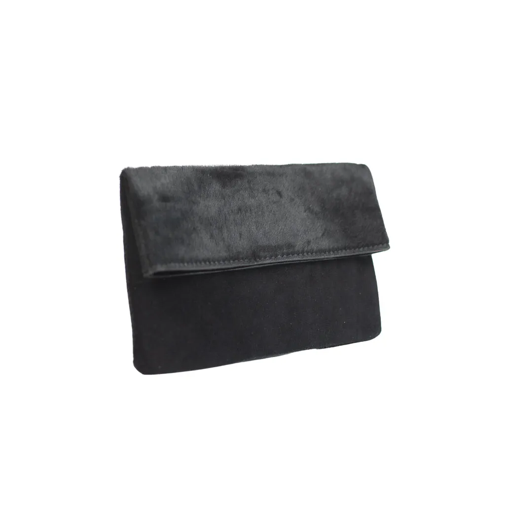 Half Calf and Suede Fold-Over Clutch - SOLIN