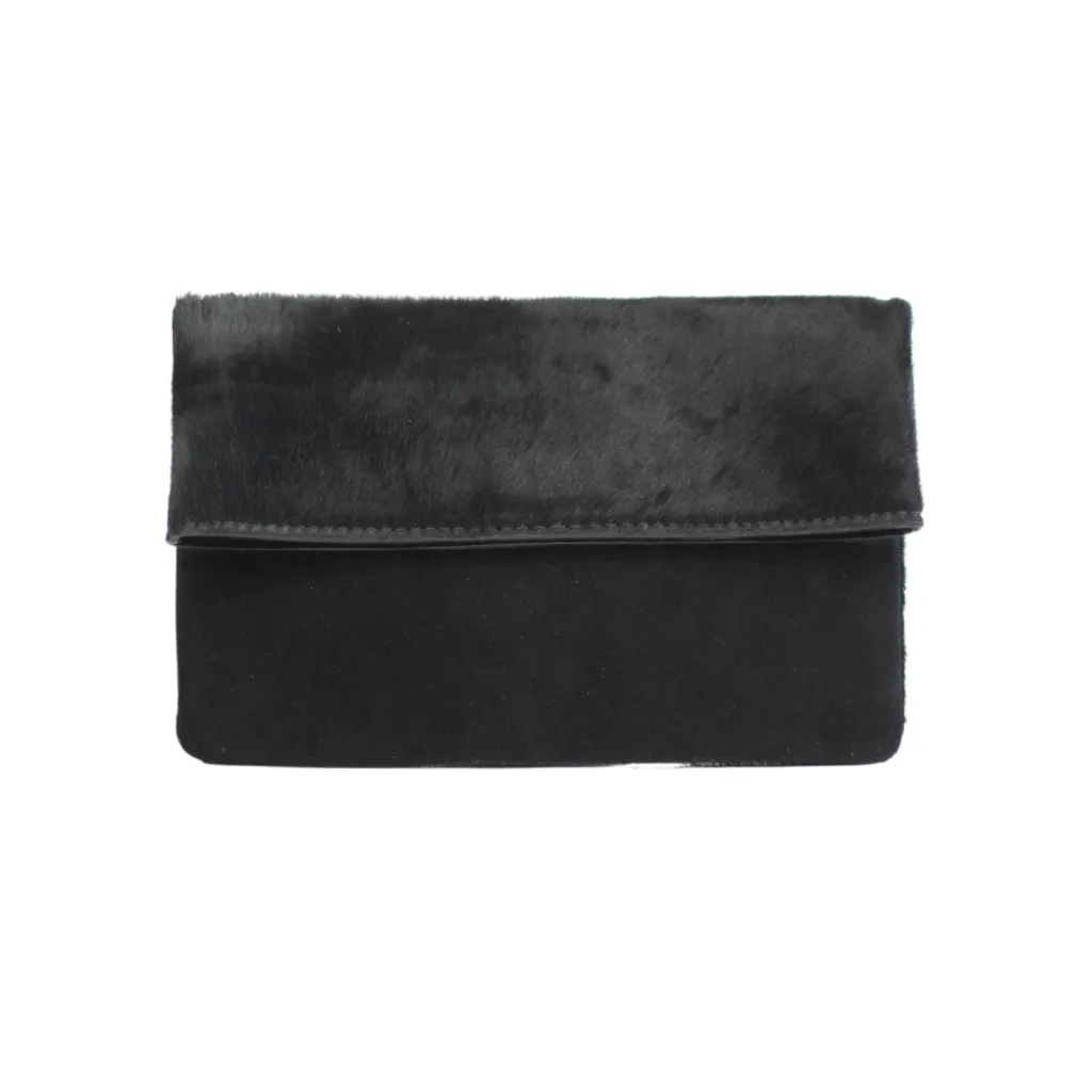 Half Calf and Suede Fold-Over Clutch - SOLIN
